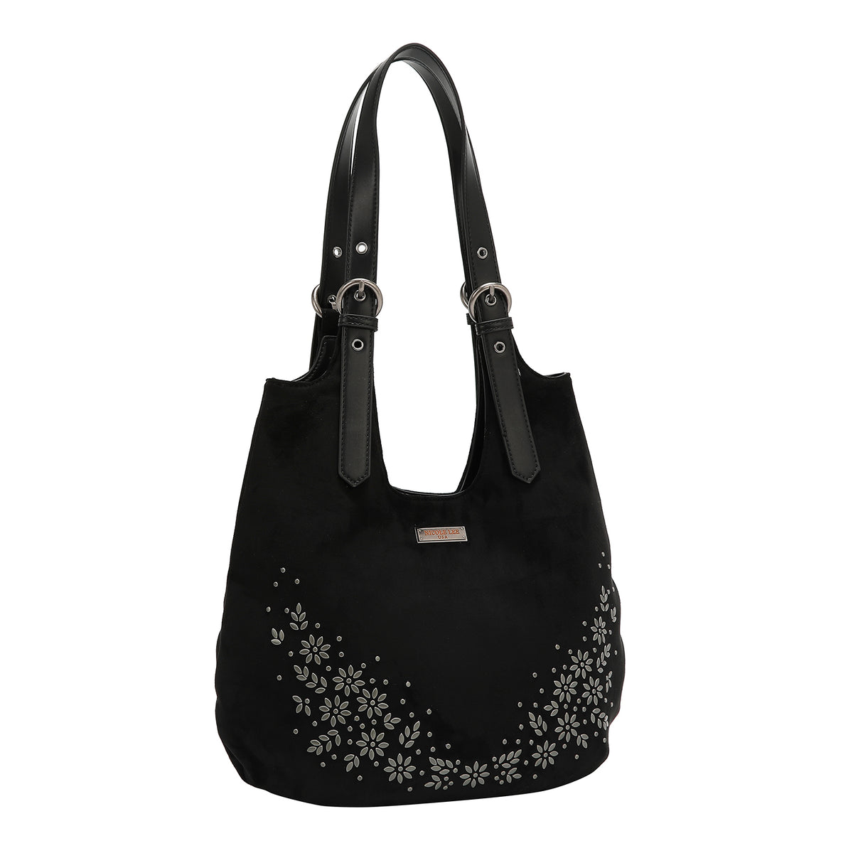 Bolsa shopper Nicole Lee de gamuza con flores y hojas FW25