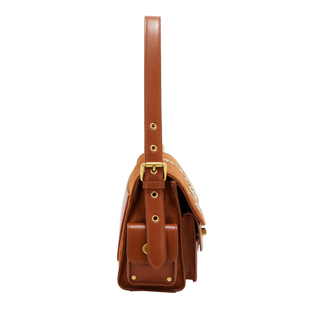 Bolsa mensajera Nicole Lee de gamuza con flores y hojas FW25