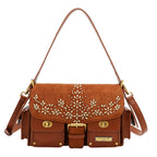 Bolsa mensajera Nicole Lee de gamuza con flores y hojas FW25