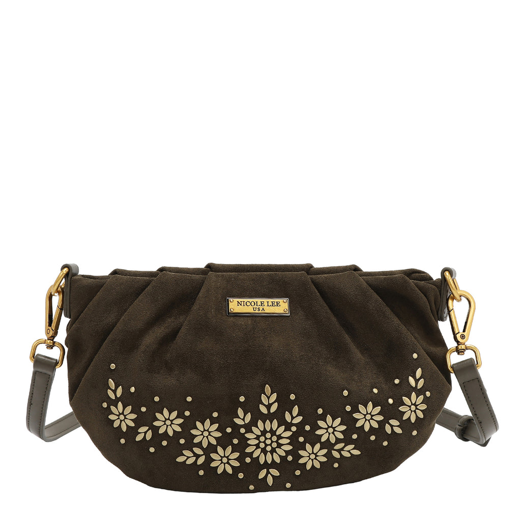 Bolsa cruzada Nicole Lee de gamuza con flores y hojas FW25