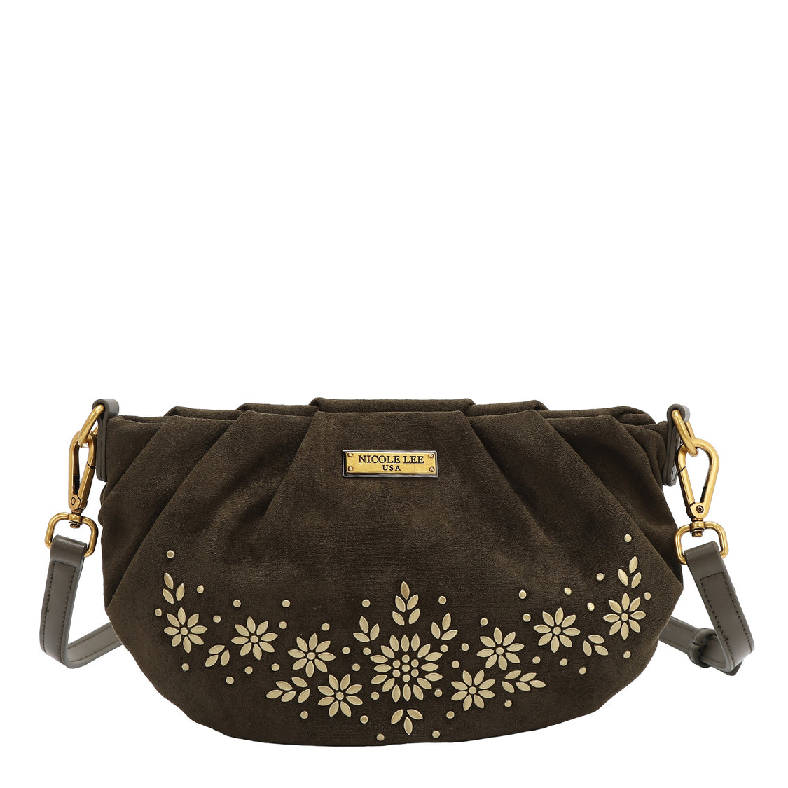 Bolsa cruzada Nicole Lee de gamuza con flores y hojas FW25