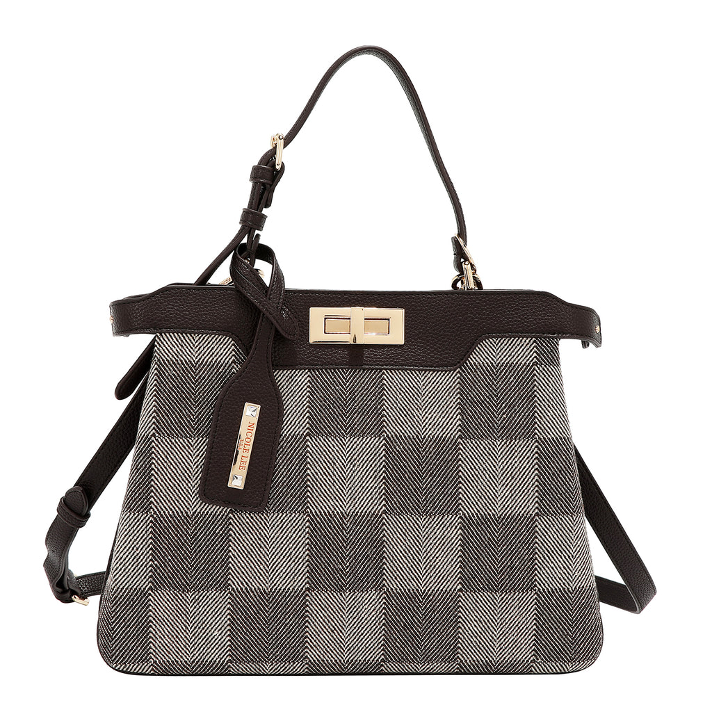 Bolsa de hombro Nicole Lee estampado de cuadros FW25