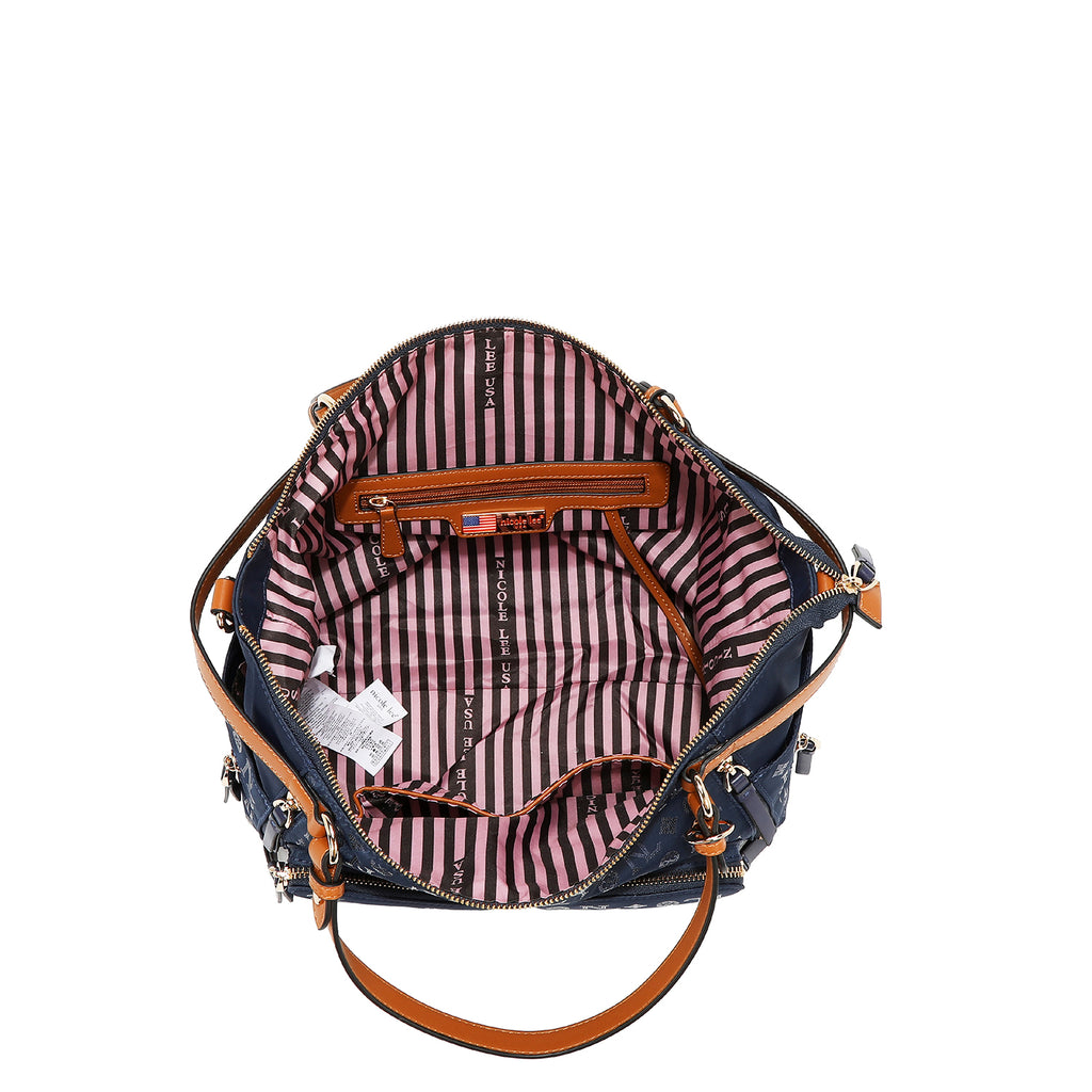 Bolsa satchel Nicole Lee de nylon holográfica FW25