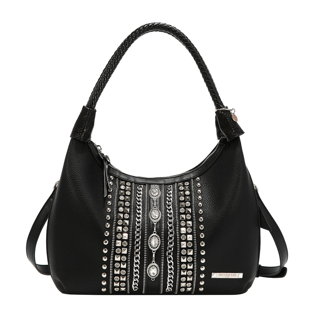 Bolsa Hobo Nicole Lee Bicolor Con Pedreria Jewel Y Stud FW26