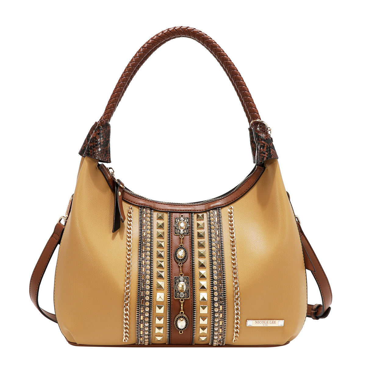 Bolsa Hobo Nicole Lee Bicolor Con Pedreria Jewel Y Stud FW26