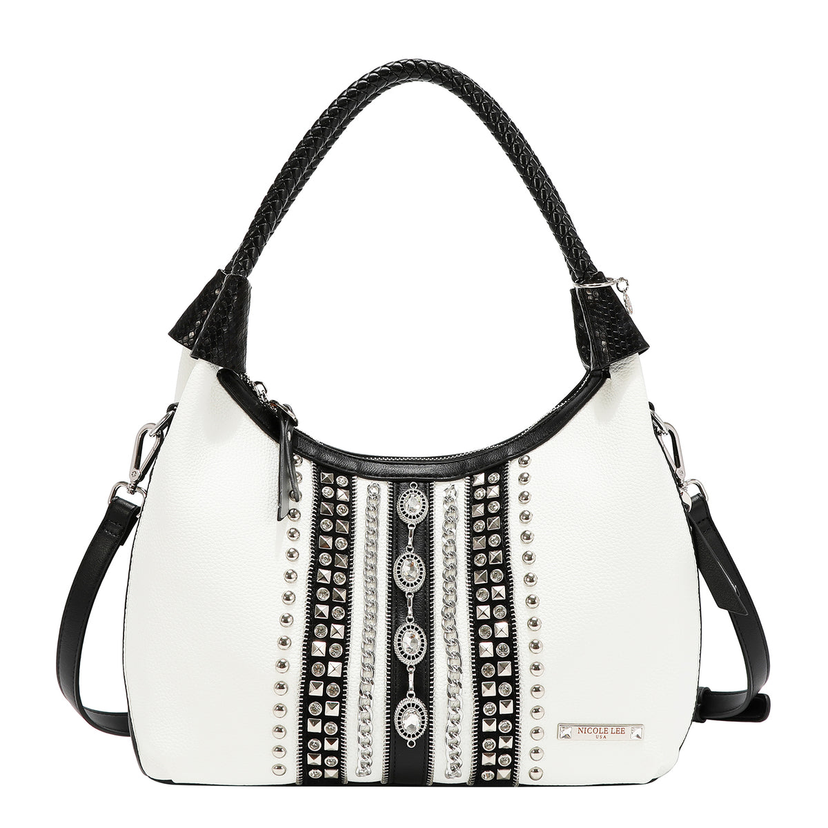 Bolsa Hobo Nicole Lee Bicolor Con Pedreria Jewel Y Stud FW26