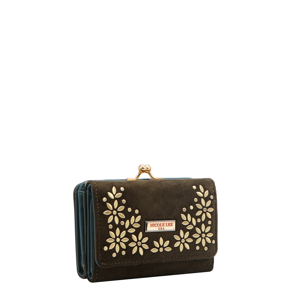 Cartera Nicole Lee De Gamuza Con Flores FW25