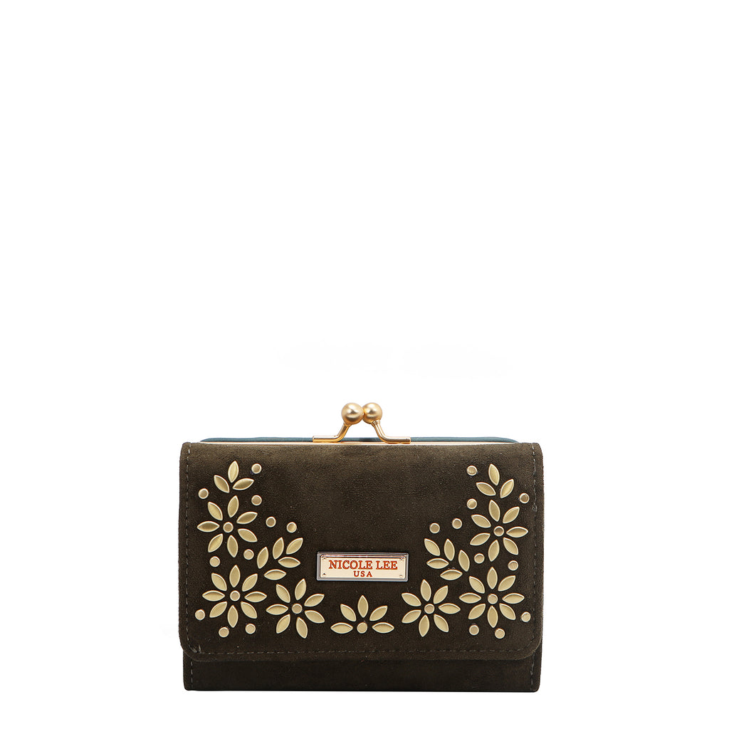 Cartera Nicole Lee De Gamuza Con Flores FW25