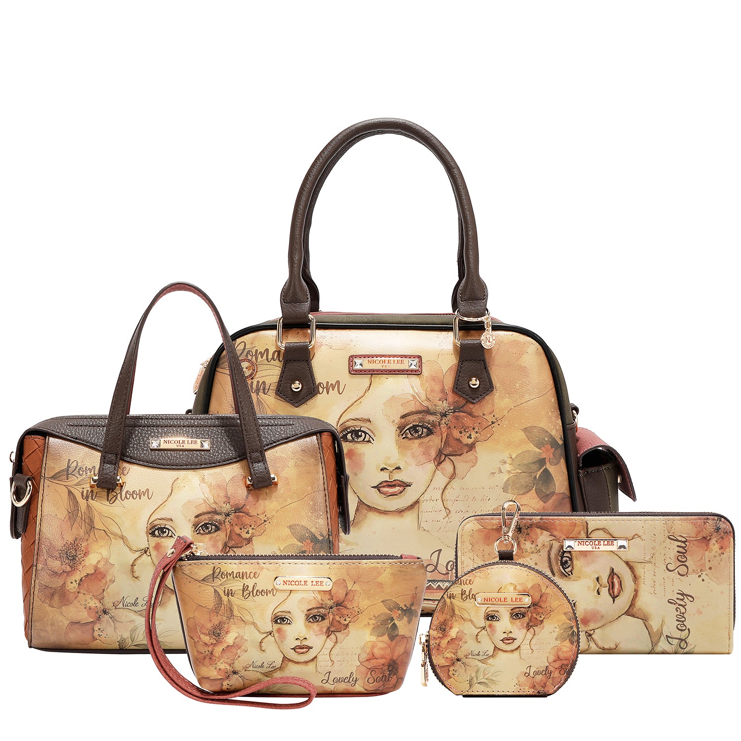 Set De 5 Piezas Nicole Lee Bolsa Satchel Y Accesorios Reflection SS26