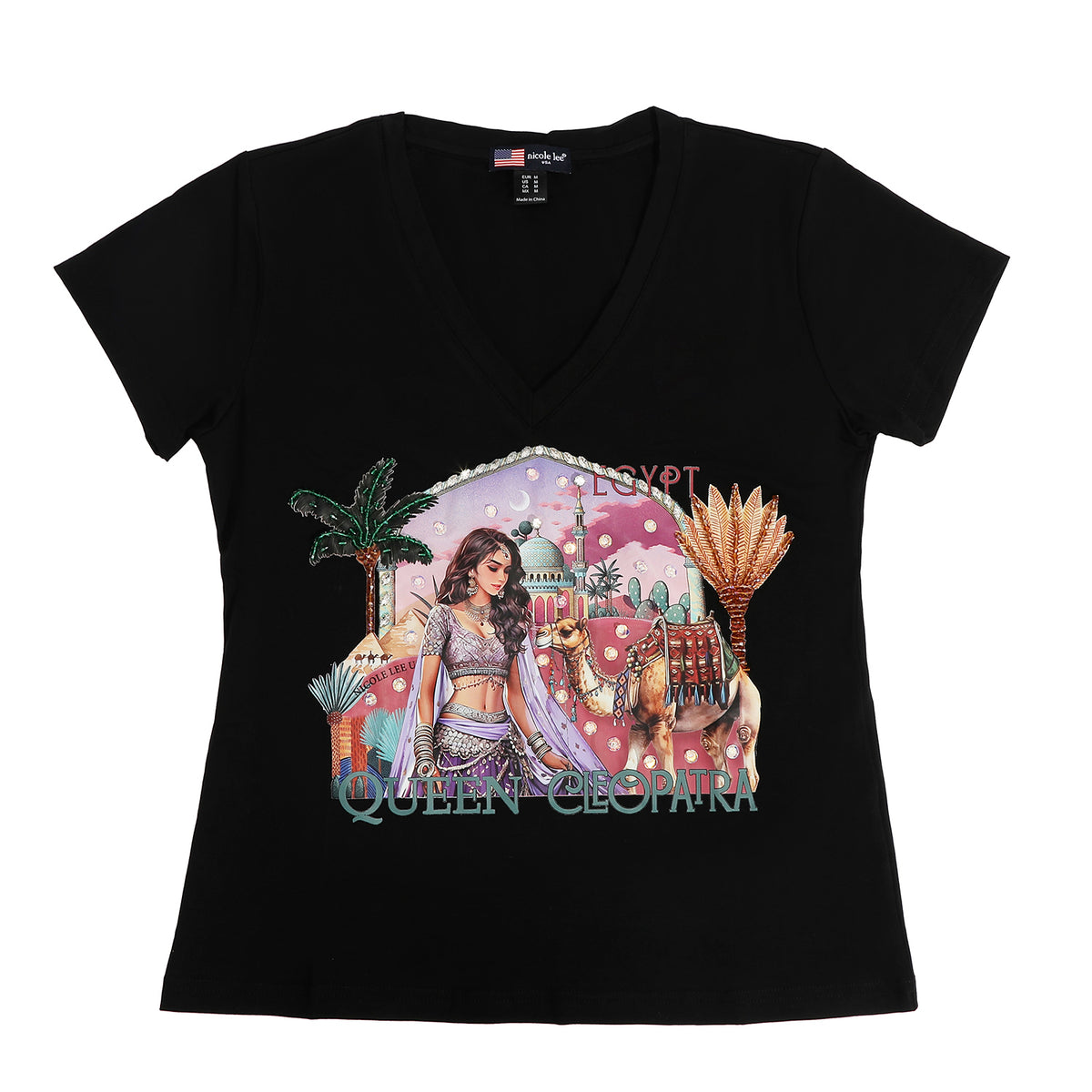 Blusa con Pedrería Nicole Lee Estampado Queen Cleopatra FW25