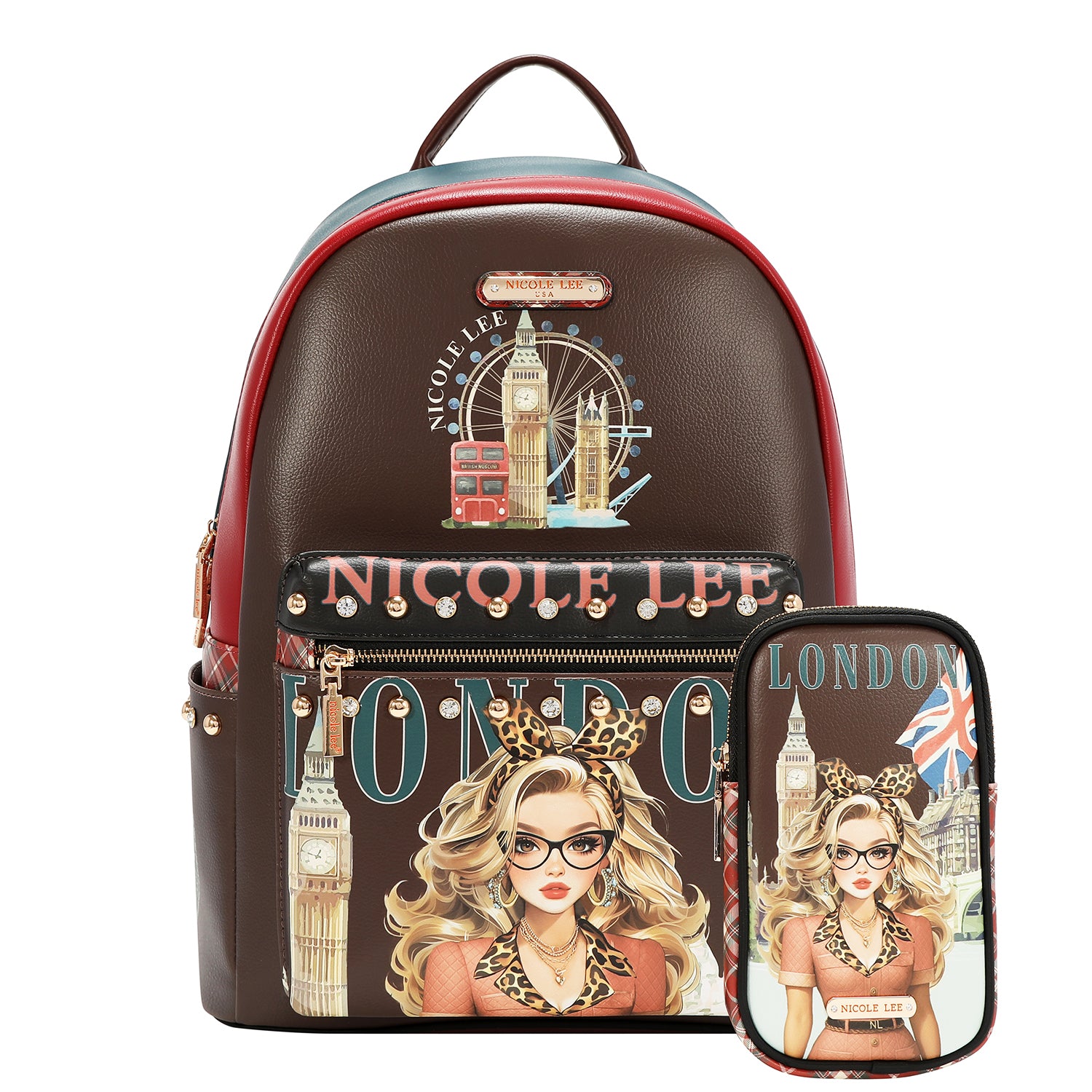 Mochila Nicole Lee Con Puerto USB Print London Eye FW26