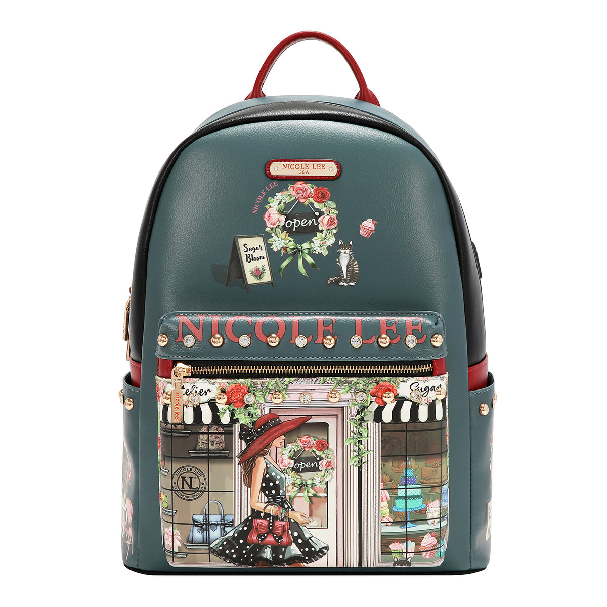 Mochila Con Puerto USB Nicole Lee Print Sugar Day FW26