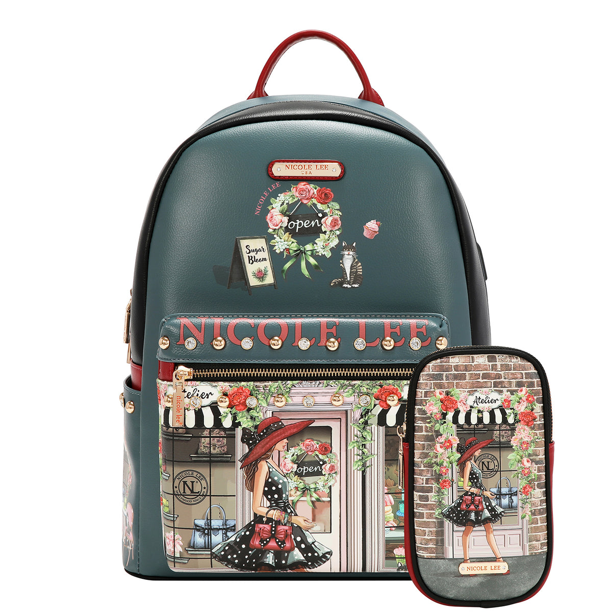 Mochila Con Puerto USB Nicole Lee Print Sugar Day FW26