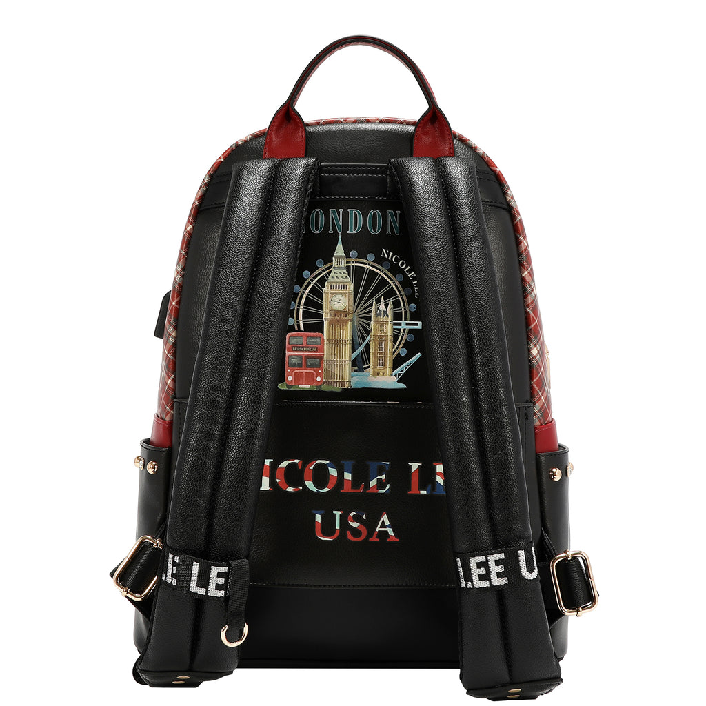 Mochila Nicole Lee Con Puerto USB Print London Eye FW26
