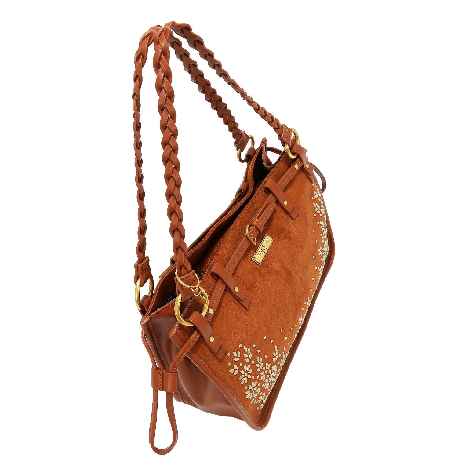 Bolsa tote Nicole Lee de gamuza con flores y hojas FW25