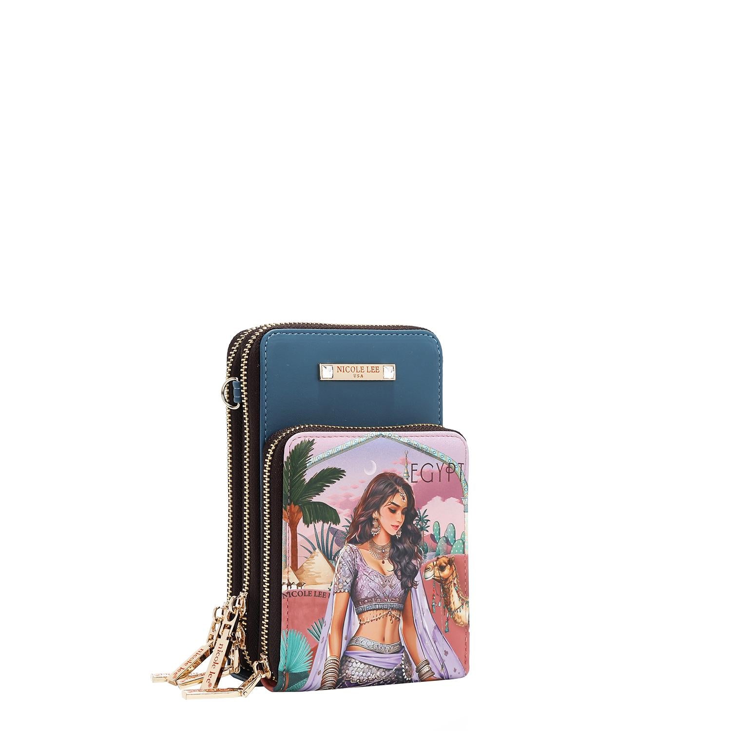 Bolsa Portacelular Nicole Lee estampada Queen Cleopatra FW25
