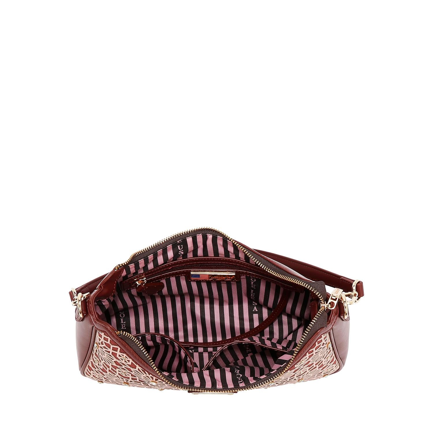 Bolsa shoulder Nicole Lee en corte láser y pedrería FW25