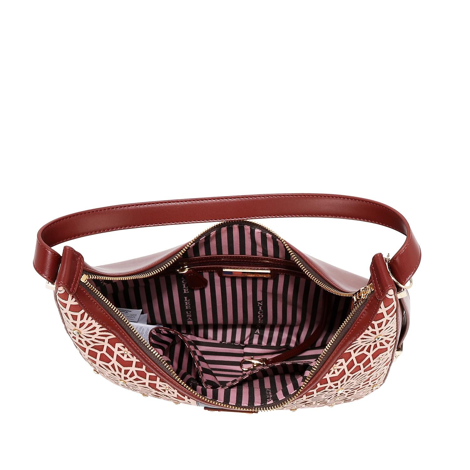 Bolsa hobo Nicole Lee en corte láser y pedrería FW25