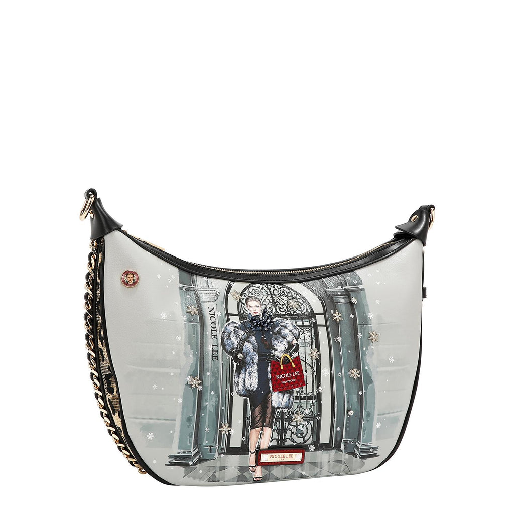 Bolsa cruzada media luna Nicole Lee print Moda SnowflakeFW25