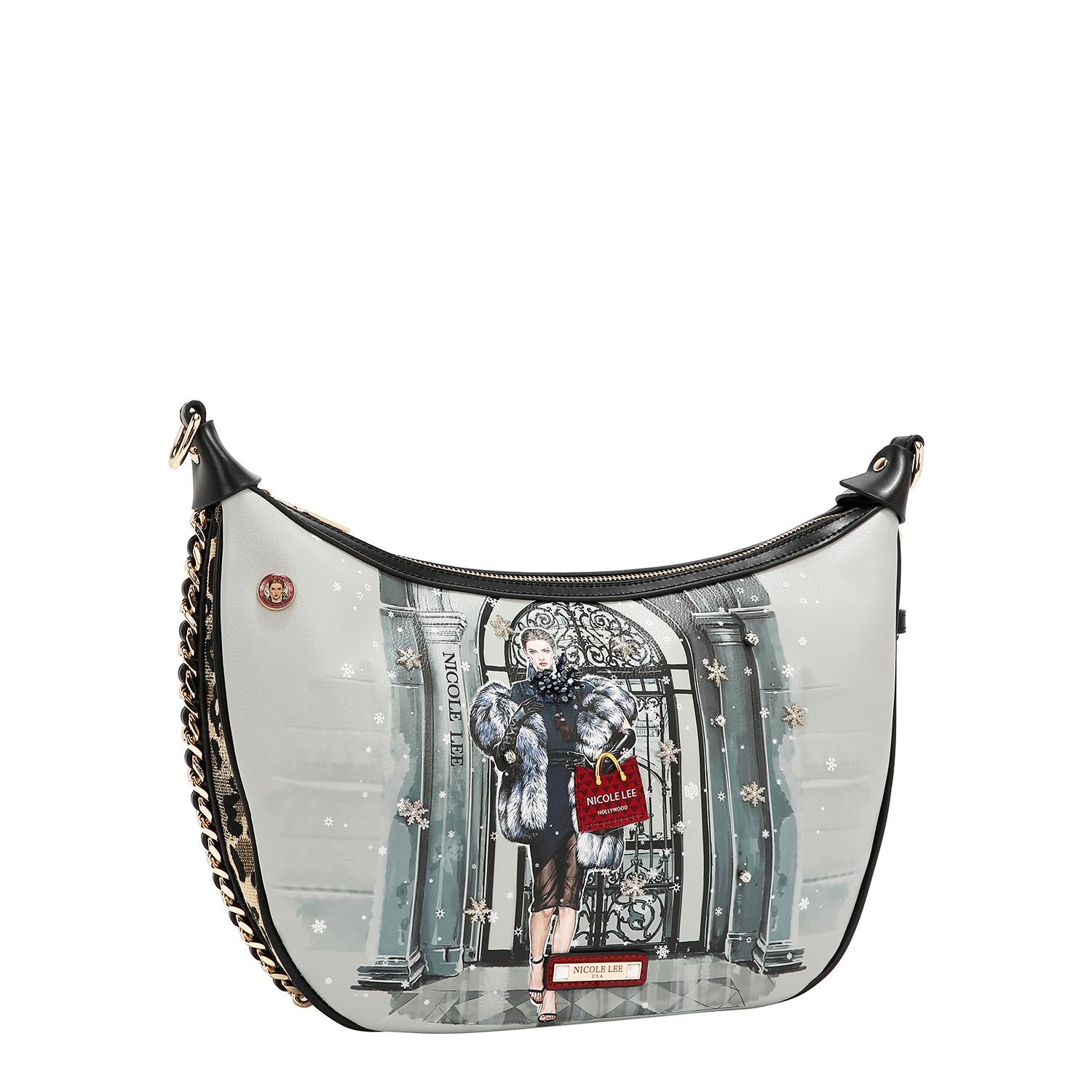 Bolsa cruzada media luna Nicole Lee print Moda SnowflakeFW25