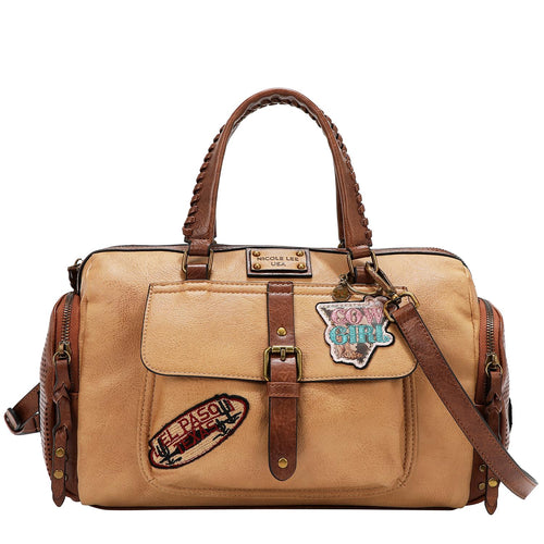 Bolsa boston Nicole Lee vintage con parches FW25