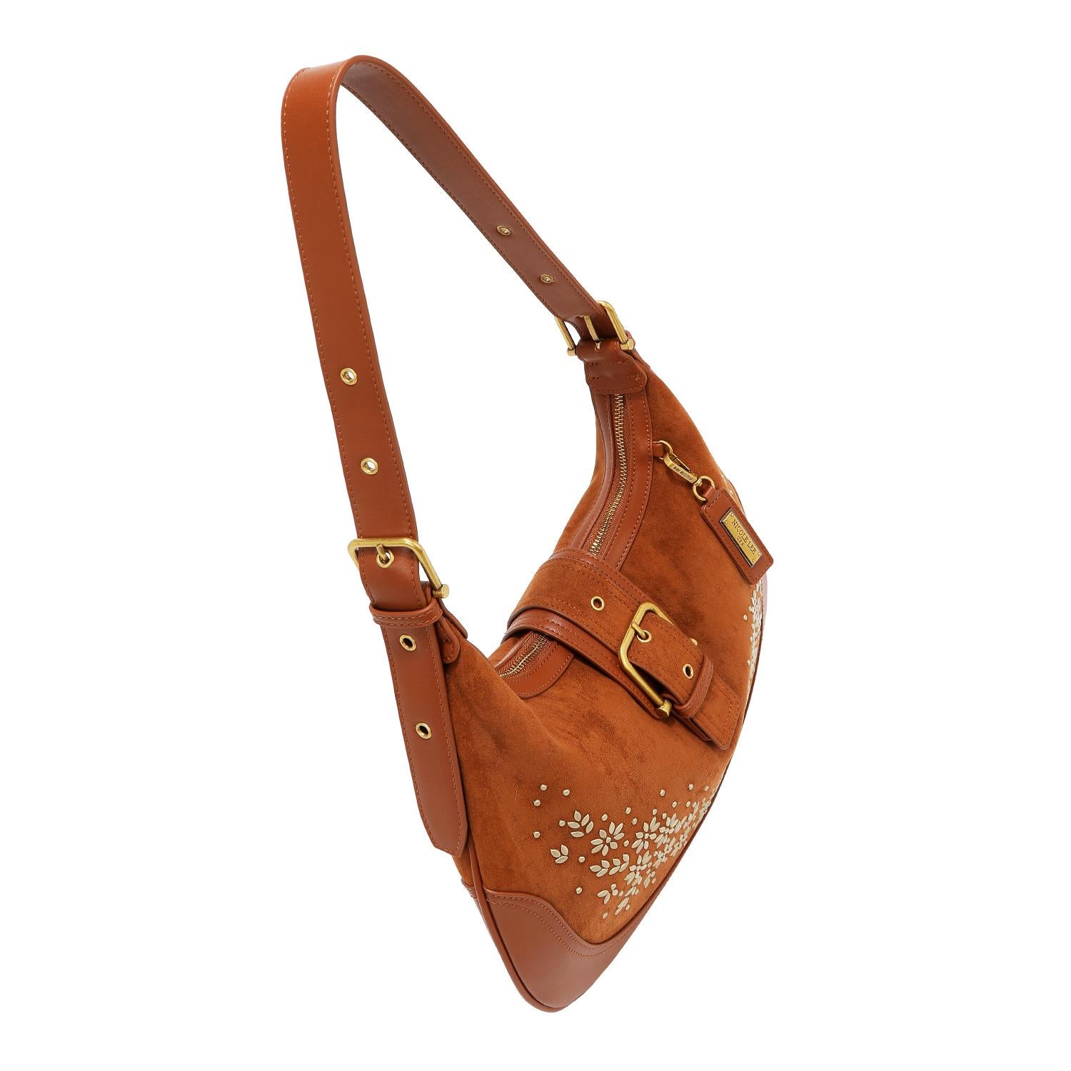 Bolsa shoulder Nicole Lee de gamuza con flores y hojas FW25