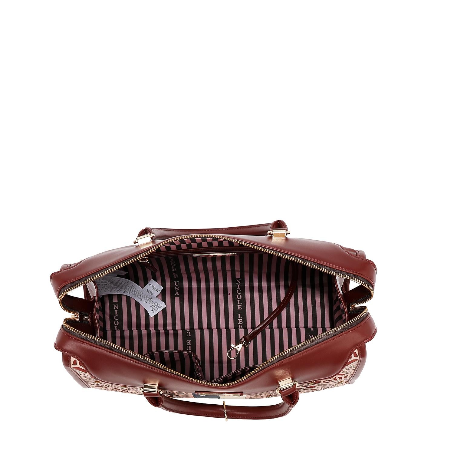 Bolsa boston Nicole Lee en corte láser y pedrería FW25