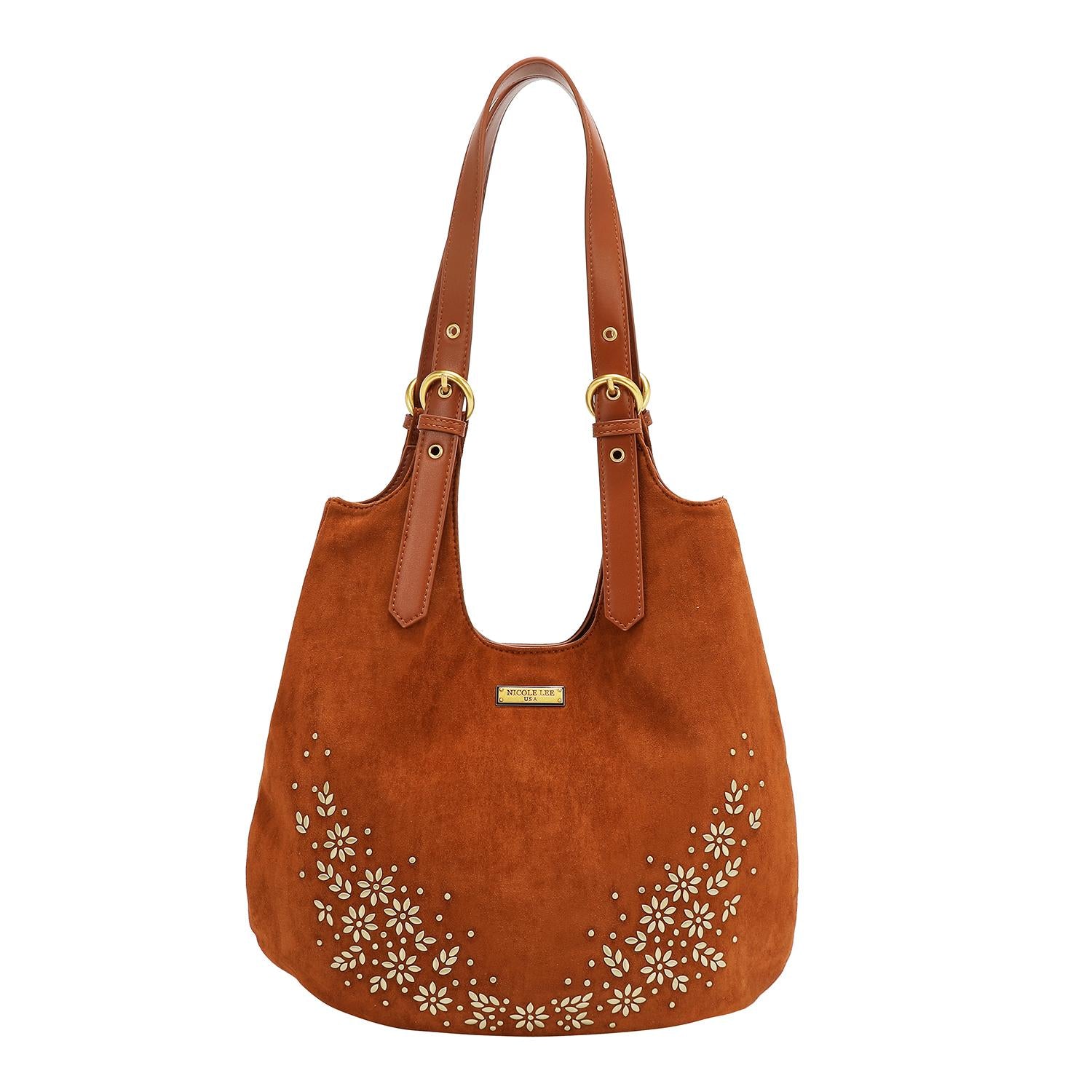 Bolsa shopper Nicole Lee de gamuza con flores y hojas FW25