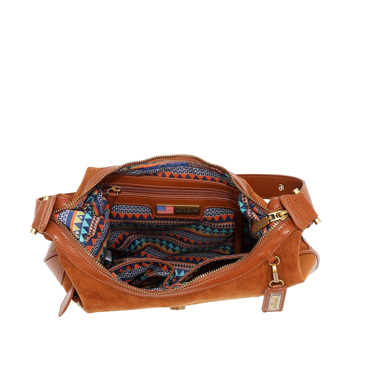 Bolsa shoulder Nicole Lee de gamuza con flores y hojas FW25