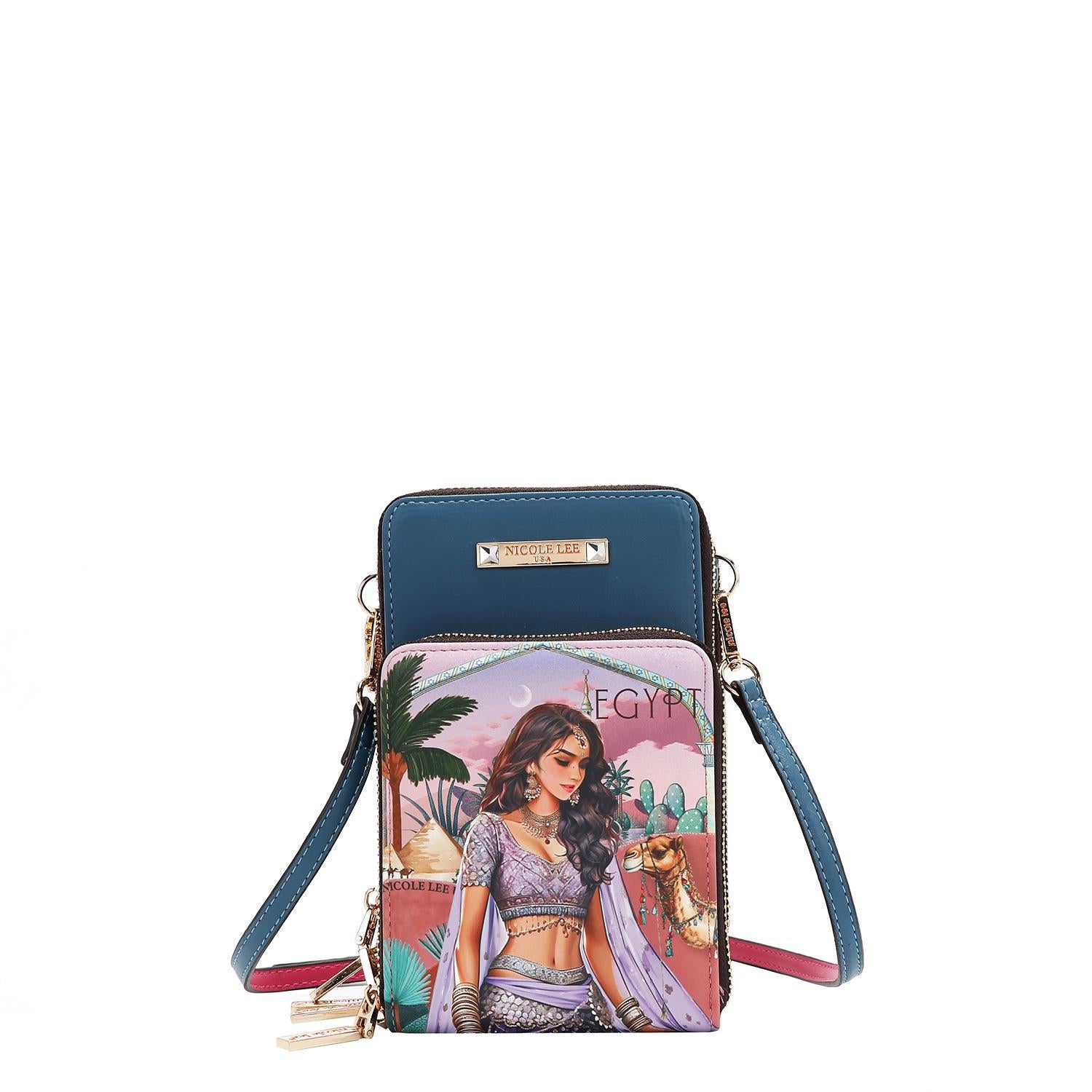 Bolsa Portacelular Nicole Lee estampada Queen Cleopatra FW25