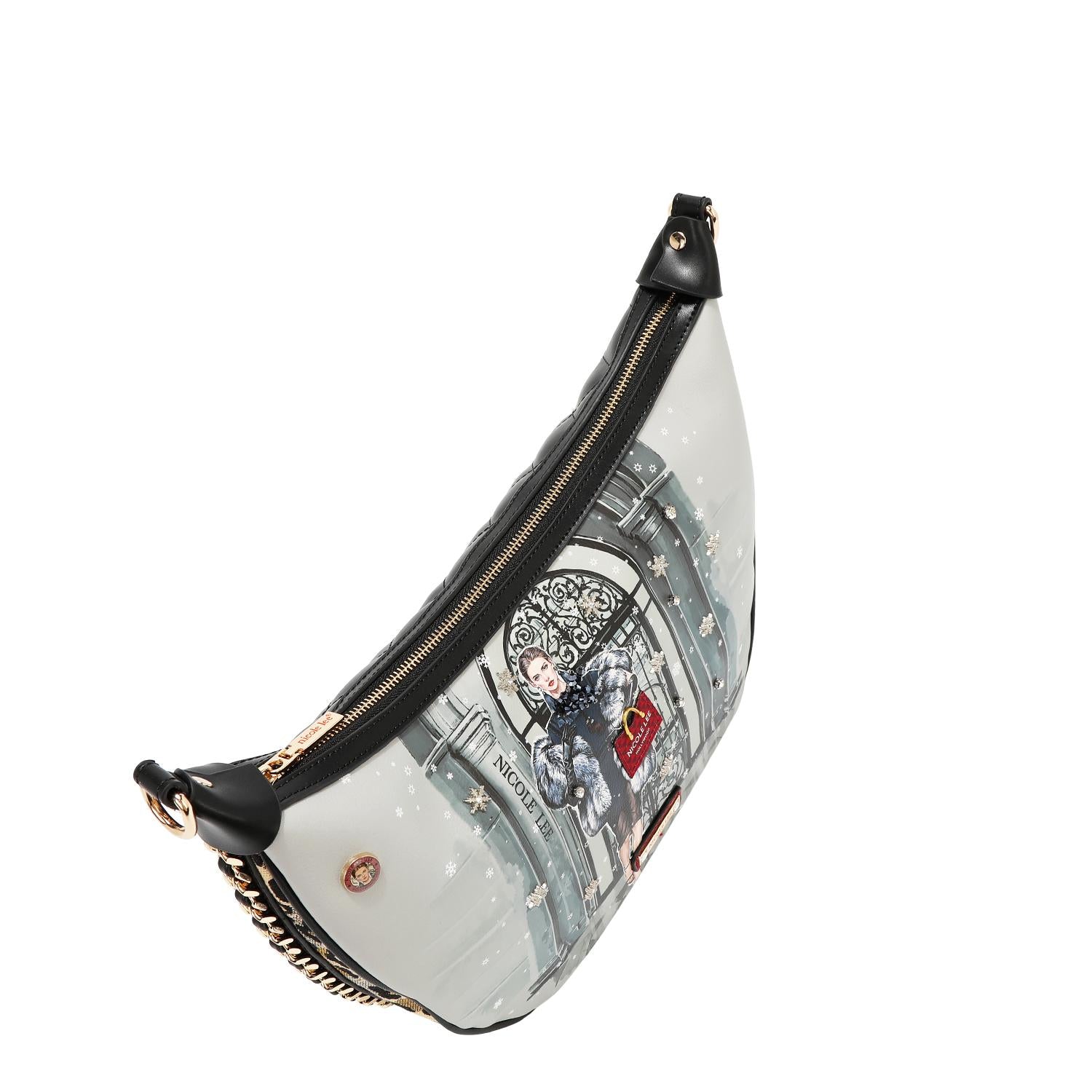 Bolsa cruzada media luna Nicole Lee print Moda SnowflakeFW25