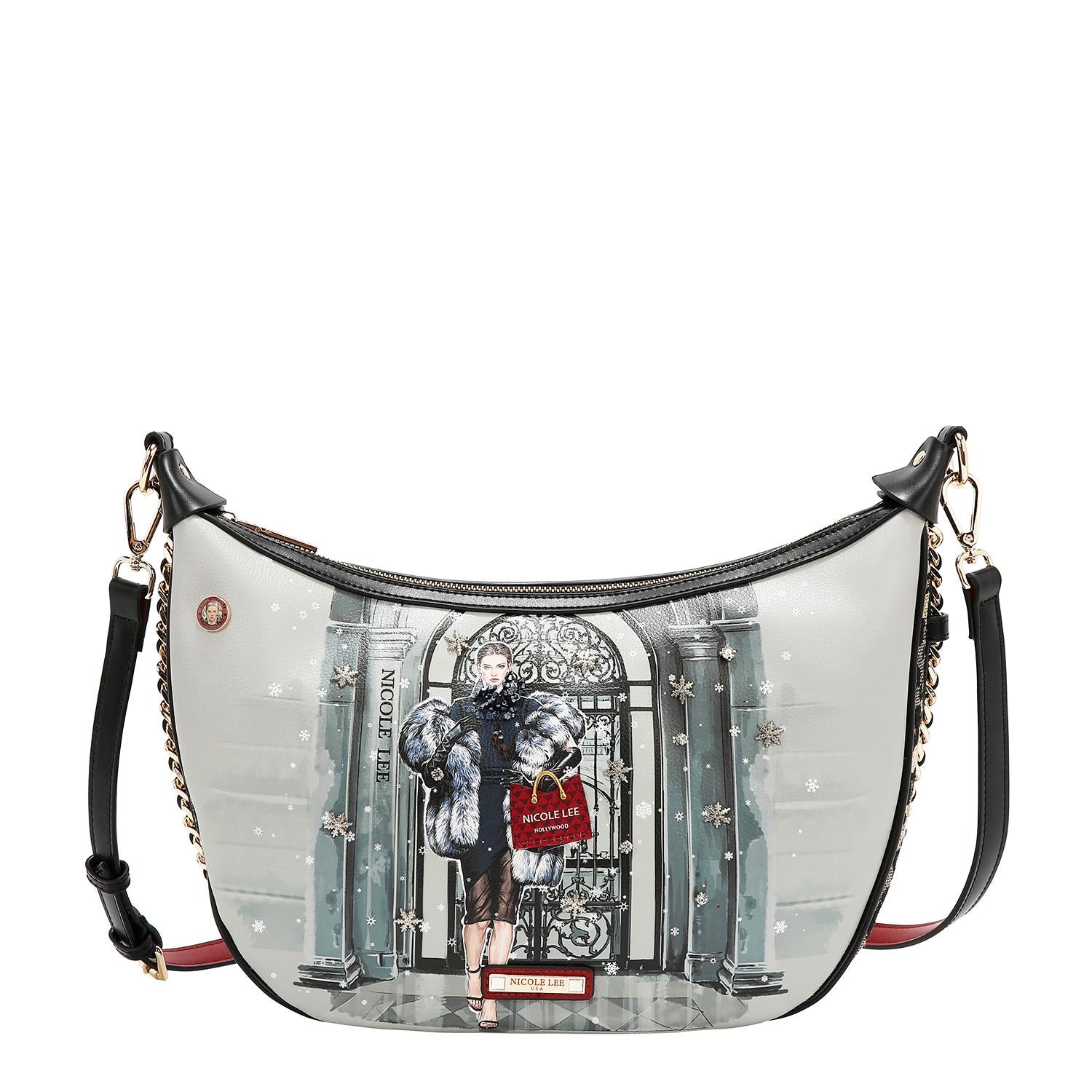 Bolsa cruzada media luna Nicole Lee print Moda SnowflakeFW25
